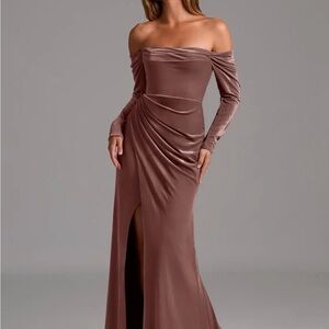 Elegant Off-Shoulder Brown Dress